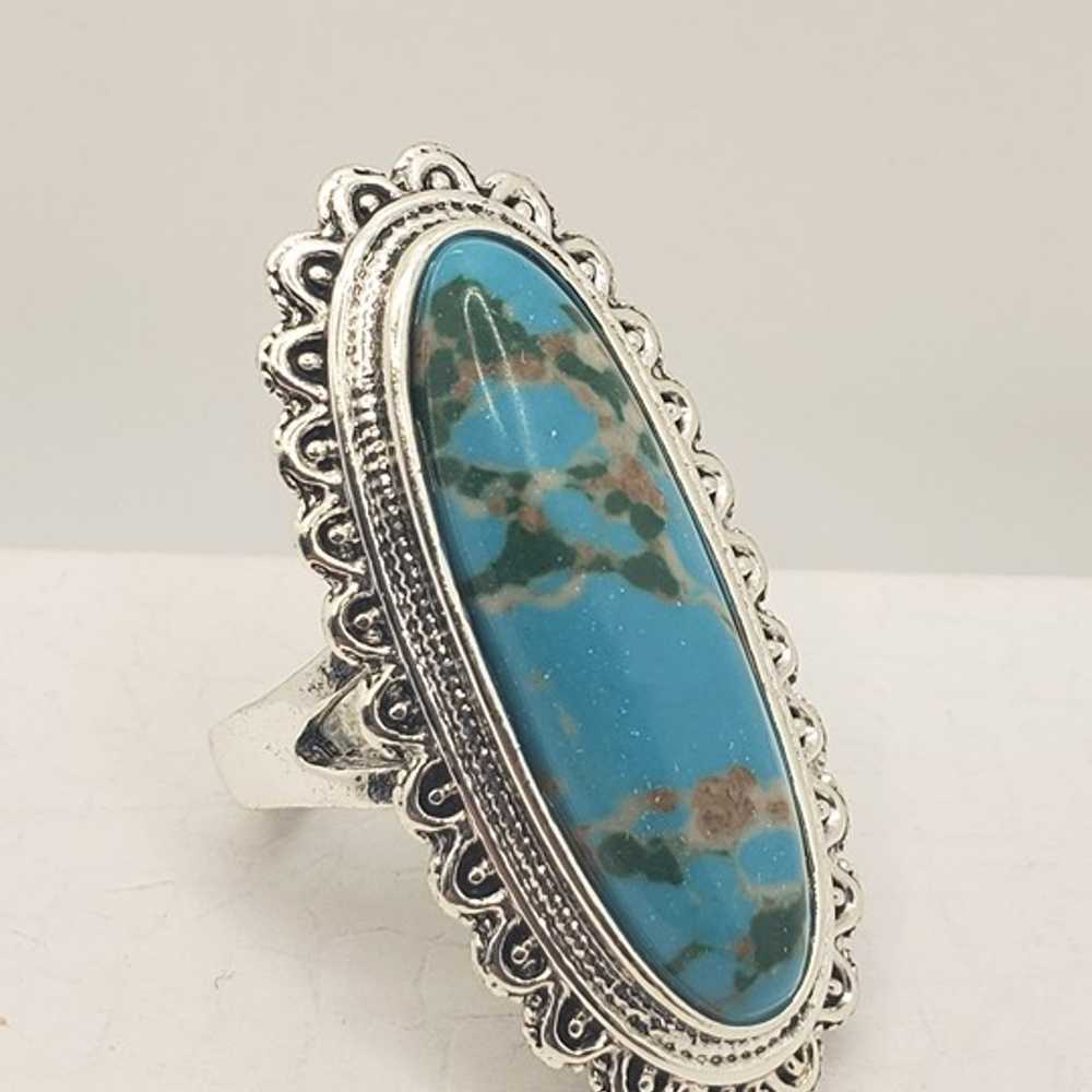 #939, Flower painting SILVER PLATED Ring vintage … - image 6