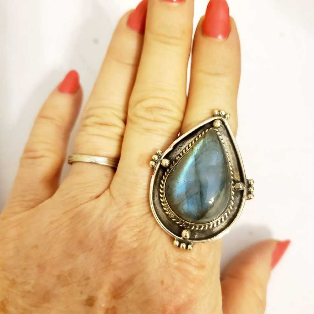 Large Labradoite Teardrop Stone Ring-7.5 - image 6