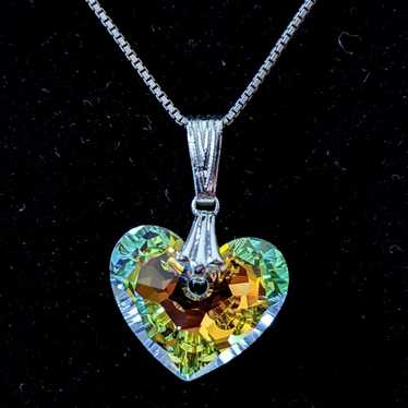 Sterling Silver Necklace Crystal Heart Pendant Pr… - image 1