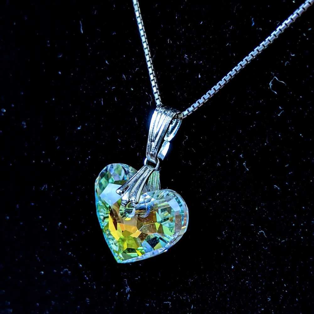 Sterling Silver Necklace Crystal Heart Pendant Pr… - image 2