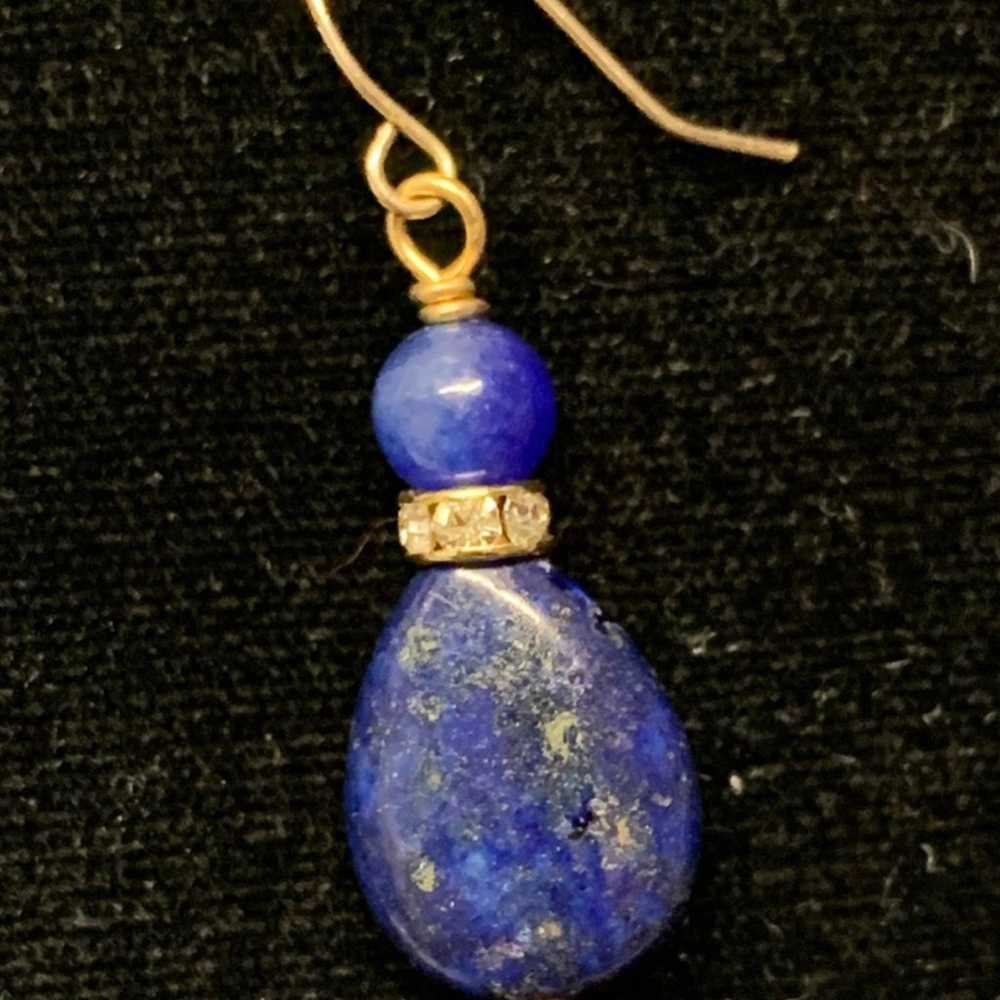 Vintage Lapis Lazuli Gemstone Necklace Gold Plate… - image 2