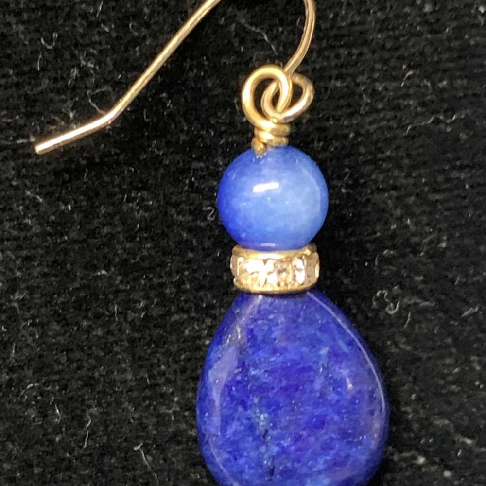 Vintage Lapis Lazuli Gemstone Necklace Gold Plate… - image 3