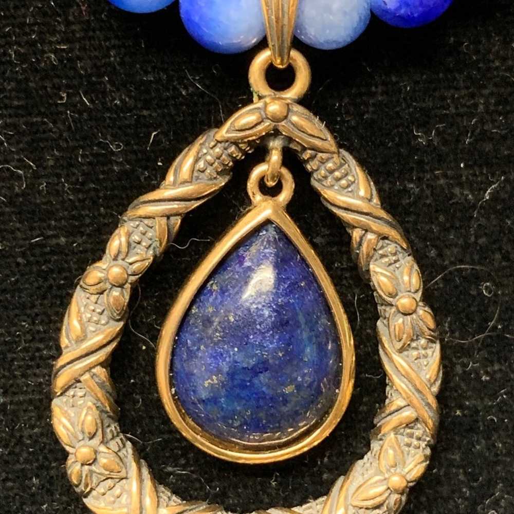 Vintage Lapis Lazuli Gemstone Necklace Gold Plate… - image 4