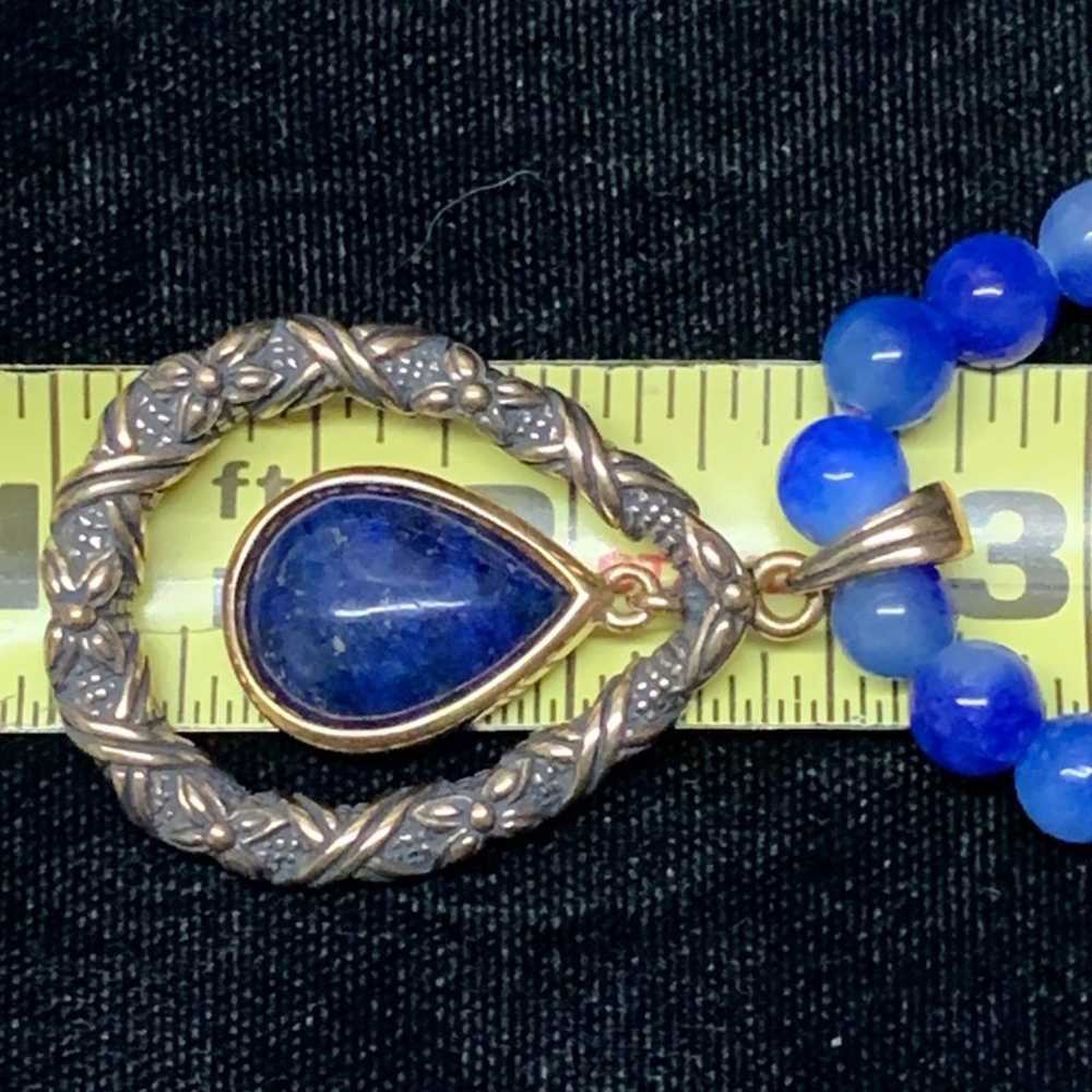 Vintage Lapis Lazuli Gemstone Necklace Gold Plate… - image 9