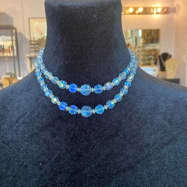 Vintage Light Blue Aurora Borealis Crystal Neckla… - image 1