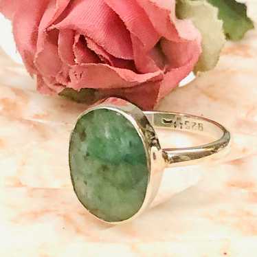 Vintage Large Jadeite Gemstone Sterling Silver Ri… - image 1