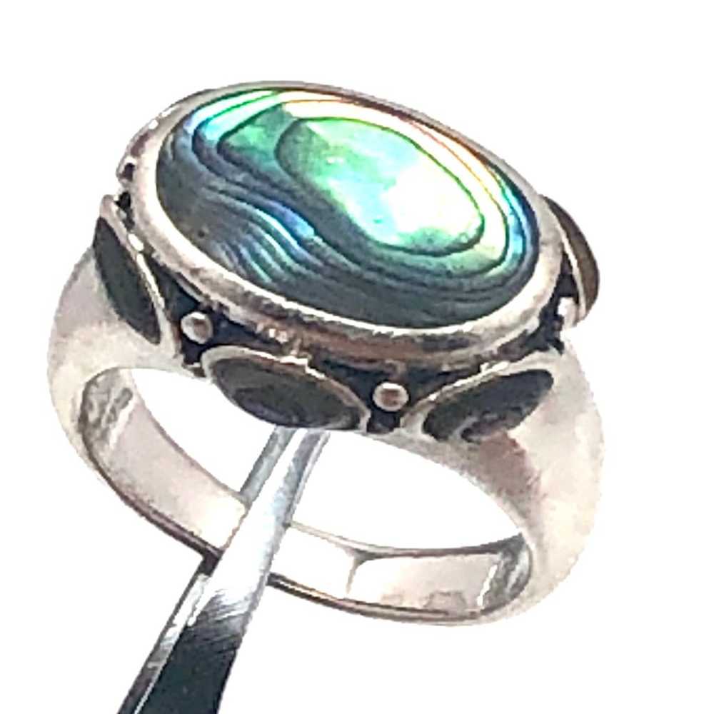 Vintage Sterling Silver Rainbow Abalone Ring - image 1