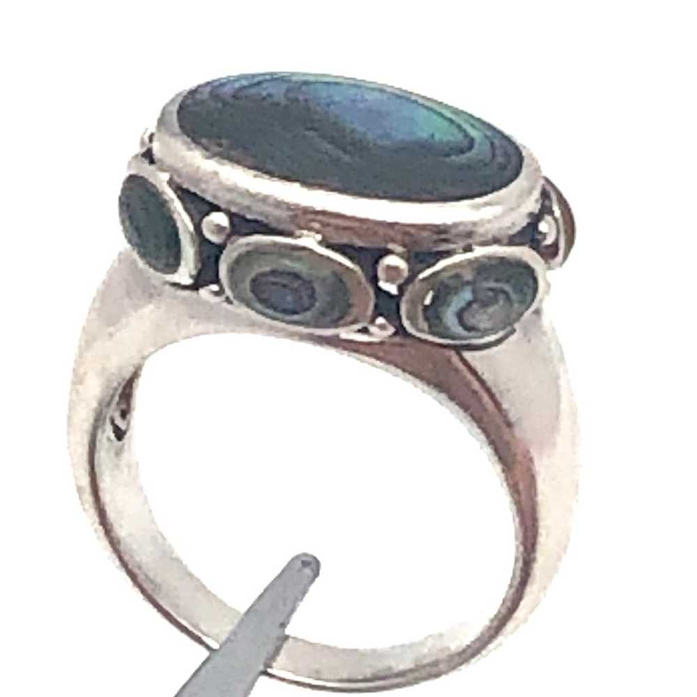 Vintage Sterling Silver Rainbow Abalone Ring - image 2