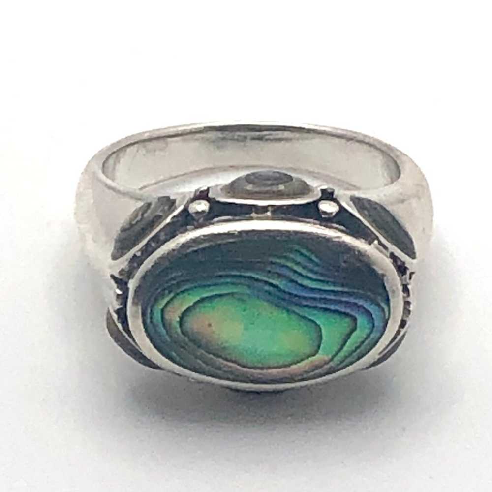 Vintage Sterling Silver Rainbow Abalone Ring - image 3