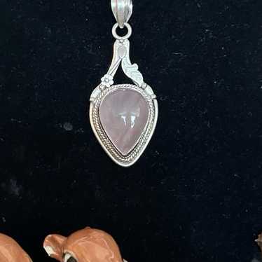 925 Sterling Vintage fabulous Rose Quartz necklace - image 1