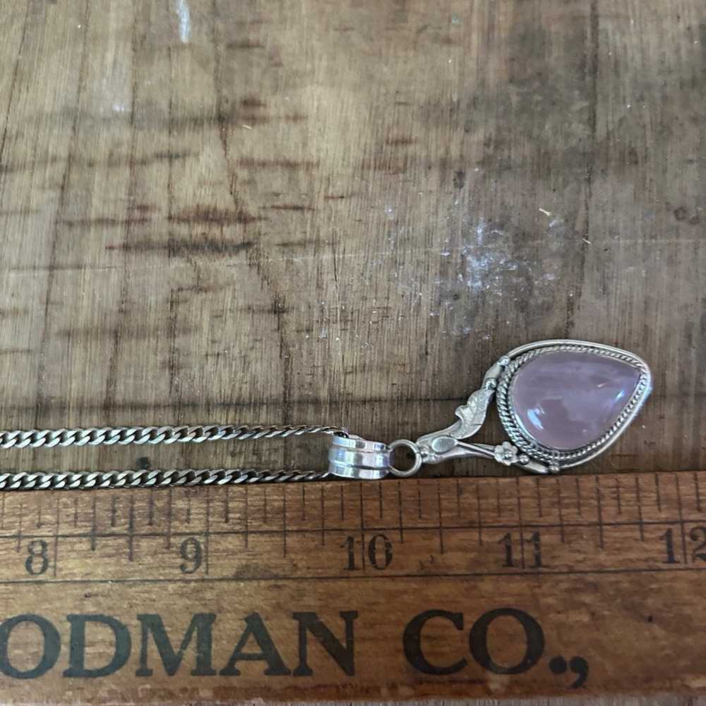 925 Sterling Vintage fabulous Rose Quartz necklace - image 3