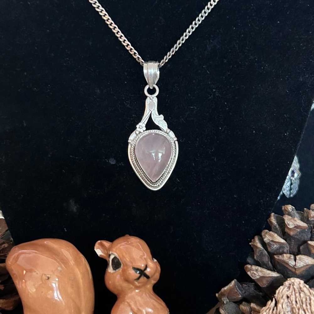 925 Sterling Vintage fabulous Rose Quartz necklace - image 4