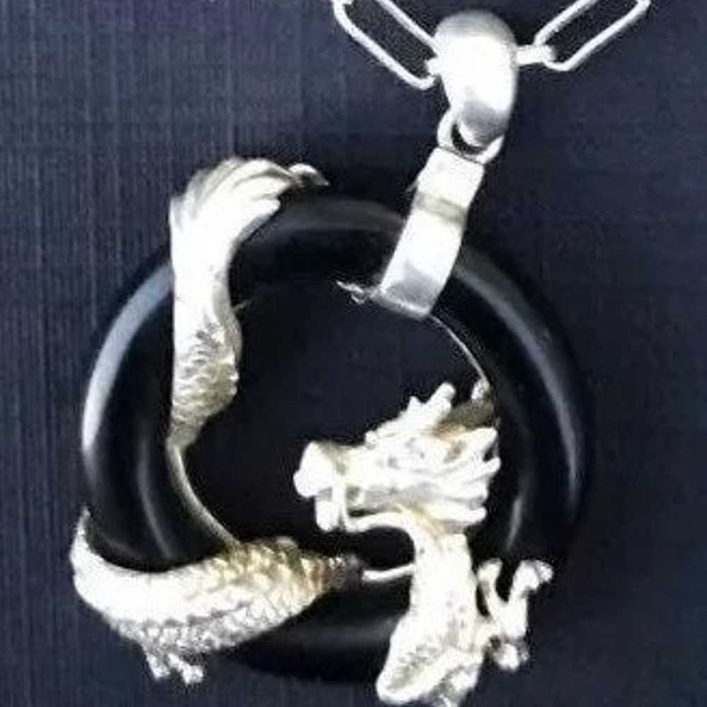 Vintage Rare Solid Sterling Dragon Black Onyx - image 2