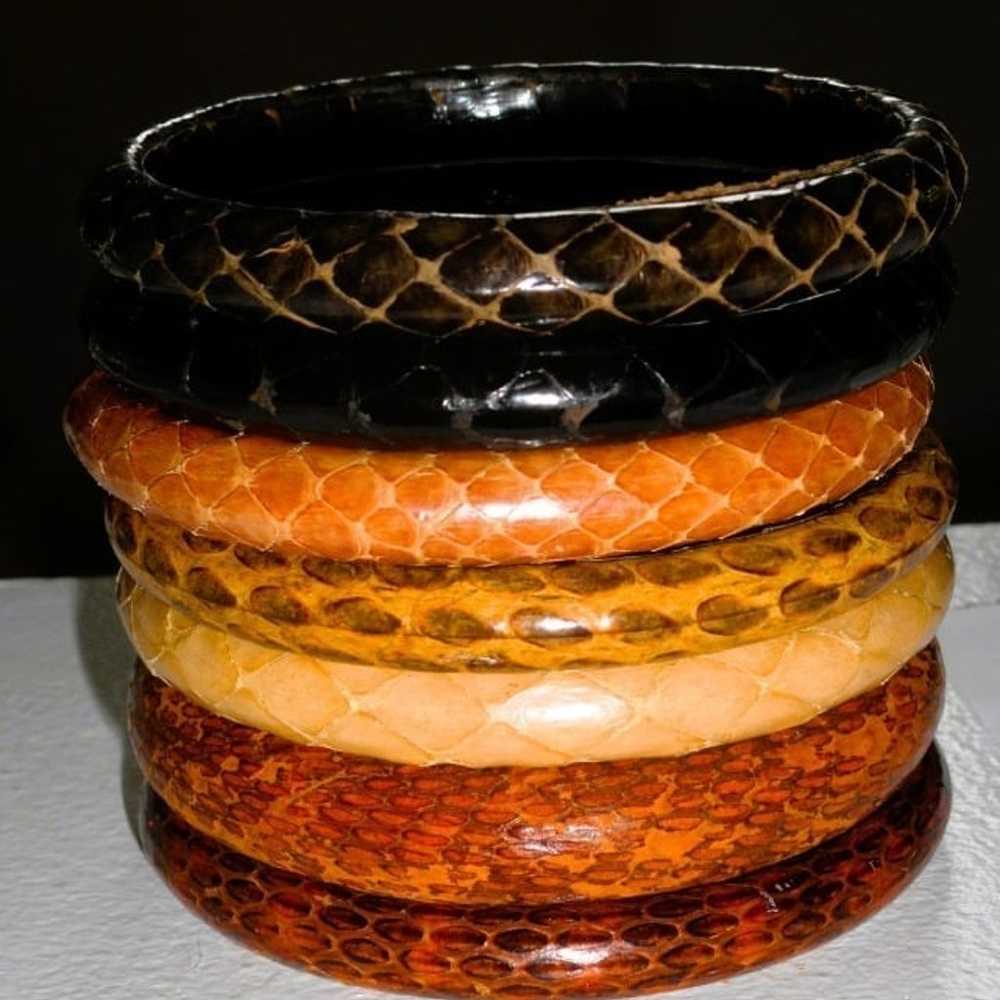 Genuine Brown Leather Snakeskin Bangle Bracelet N… - image 12