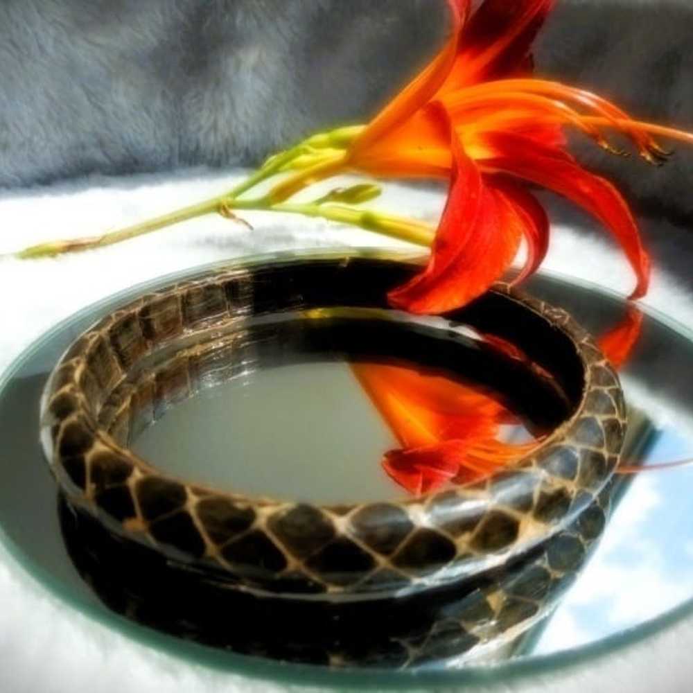 Genuine Brown Leather Snakeskin Bangle Bracelet N… - image 3