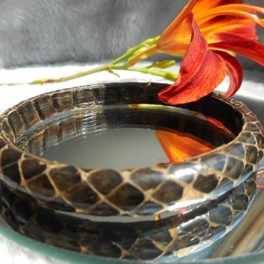 Genuine Brown Leather Snakeskin Bangle Bracelet N… - image 4