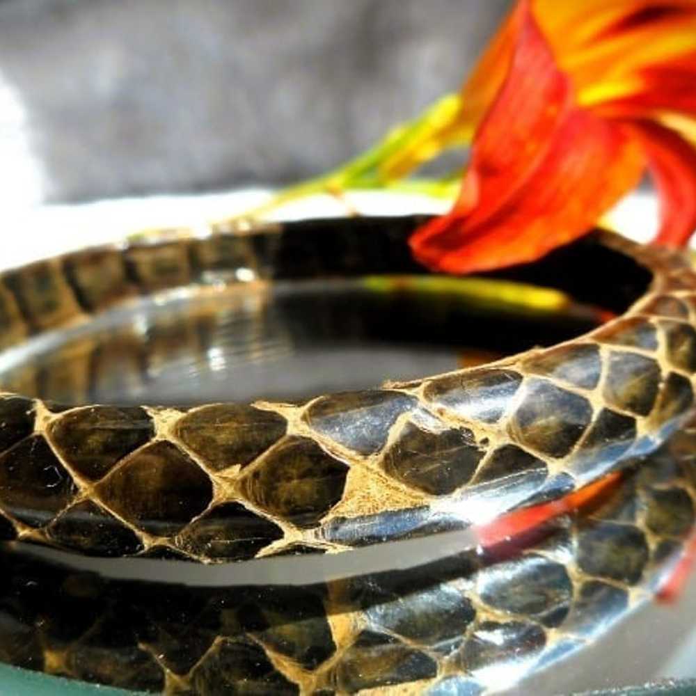 Genuine Brown Leather Snakeskin Bangle Bracelet N… - image 7