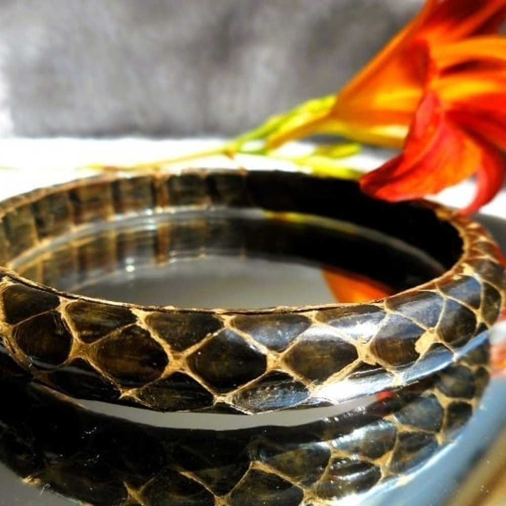 Genuine Brown Leather Snakeskin Bangle Bracelet N… - image 8