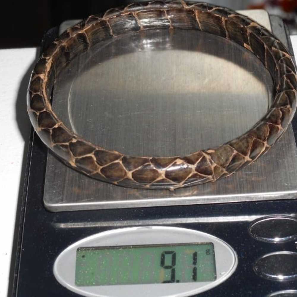 Genuine Brown Leather Snakeskin Bangle Bracelet N… - image 9