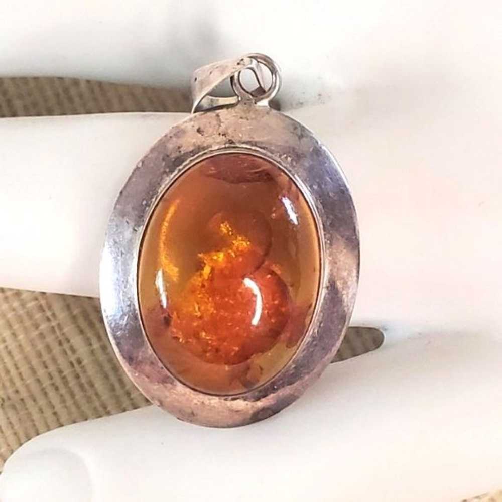 Amber Sterling 925 Silver Oval Pendant Golden Hon… - image 1