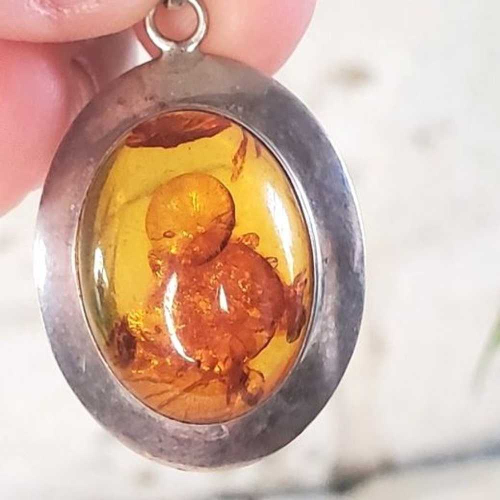 Amber Sterling 925 Silver Oval Pendant Golden Hon… - image 2