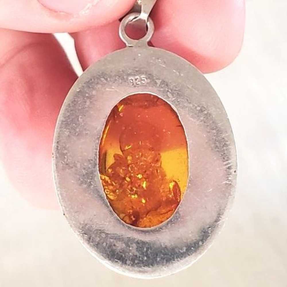 Amber Sterling 925 Silver Oval Pendant Golden Hon… - image 4