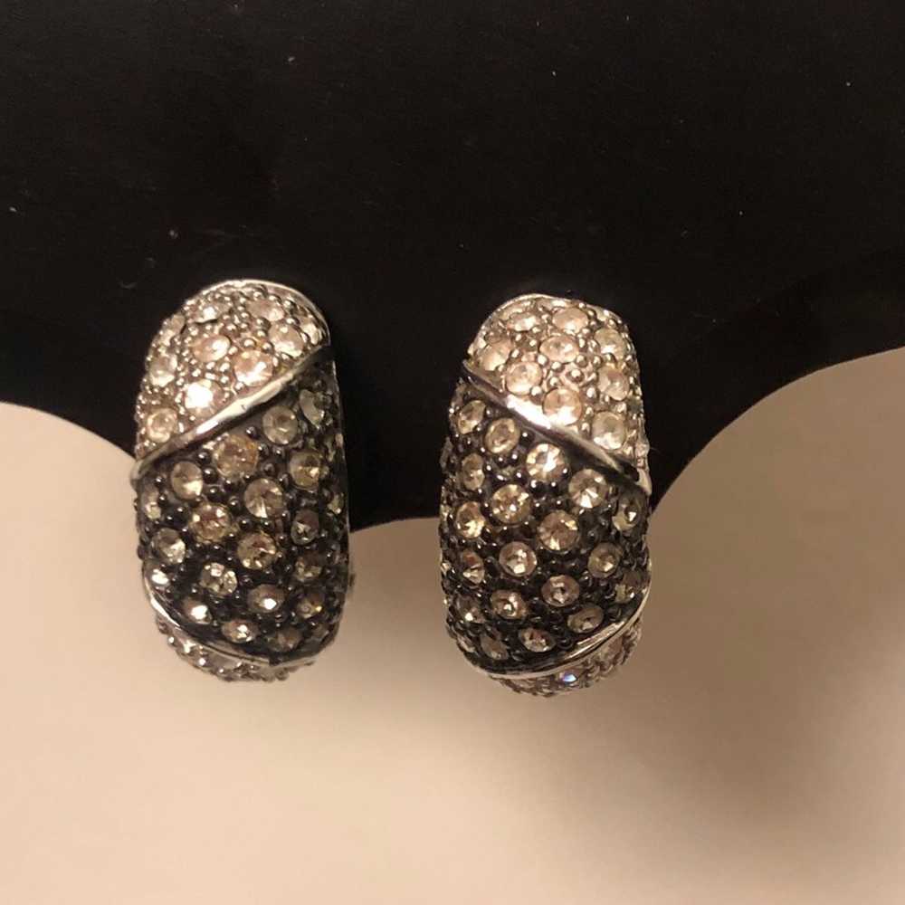 Vintage Art Deco Style Rhinestone Dome Earrings C… - image 1