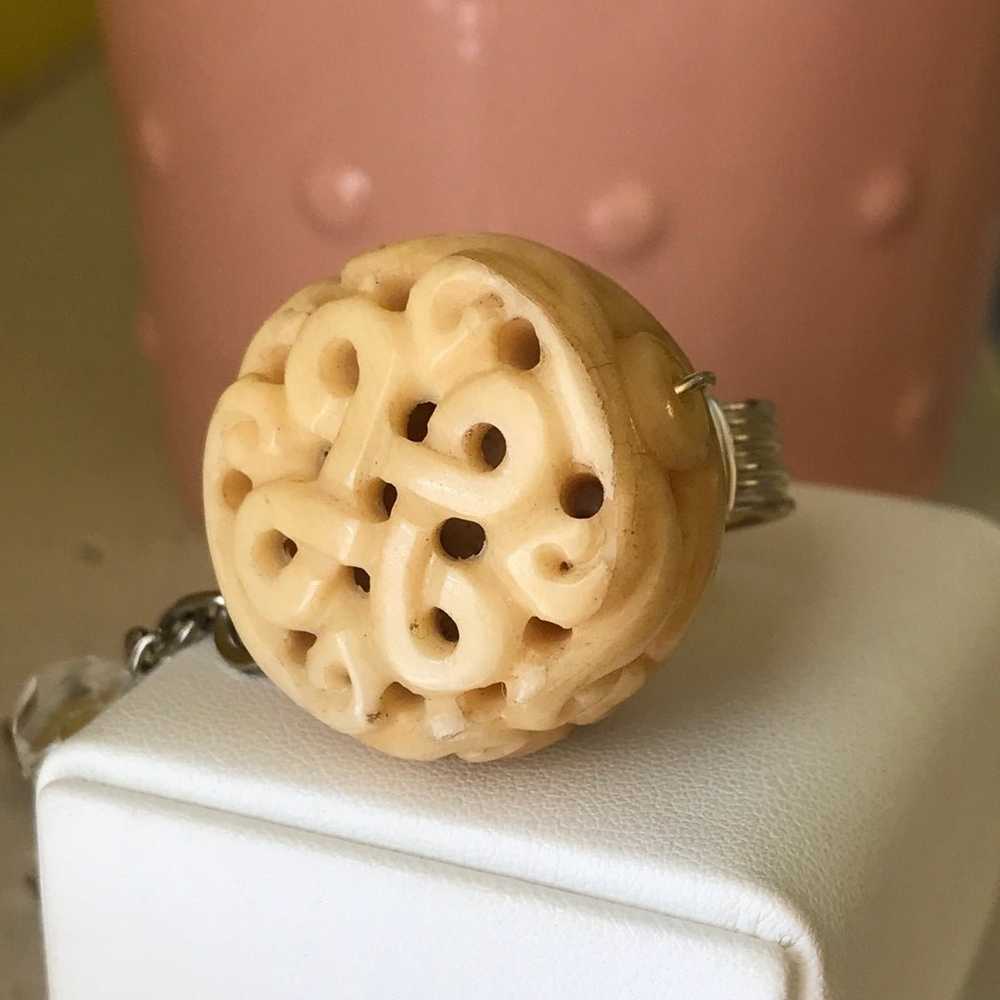 Vtg Carved Bakelite Style Oriental Patern Charm A… - image 2