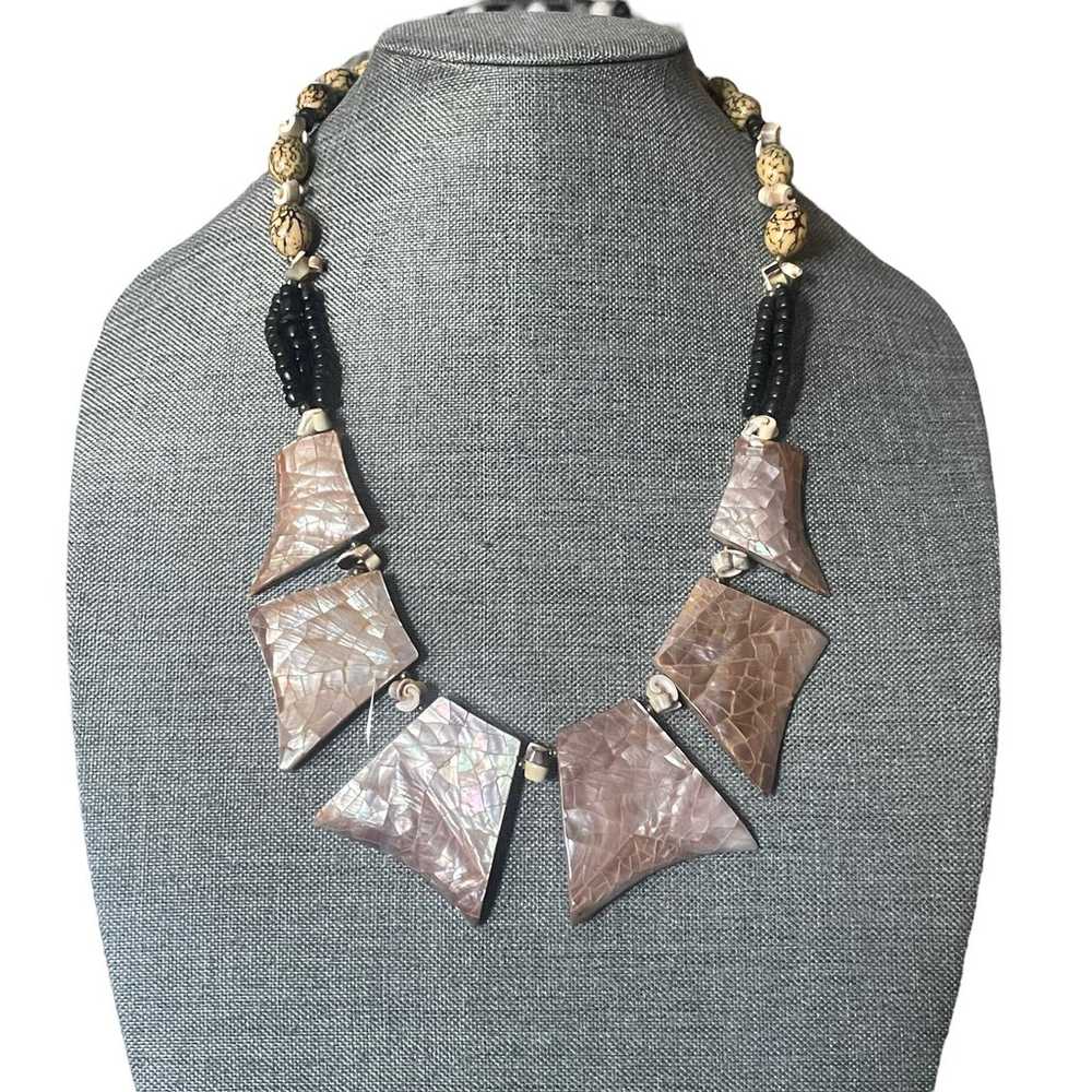 Vintage abalone shell cleopatra statement necklace - image 1