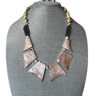 Vintage abalone shell cleopatra statement necklace - image 1