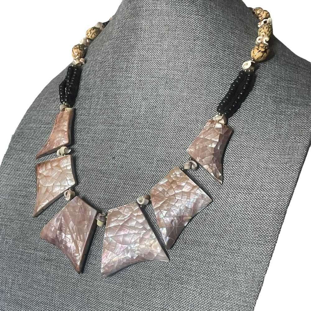 Vintage abalone shell cleopatra statement necklace - image 3