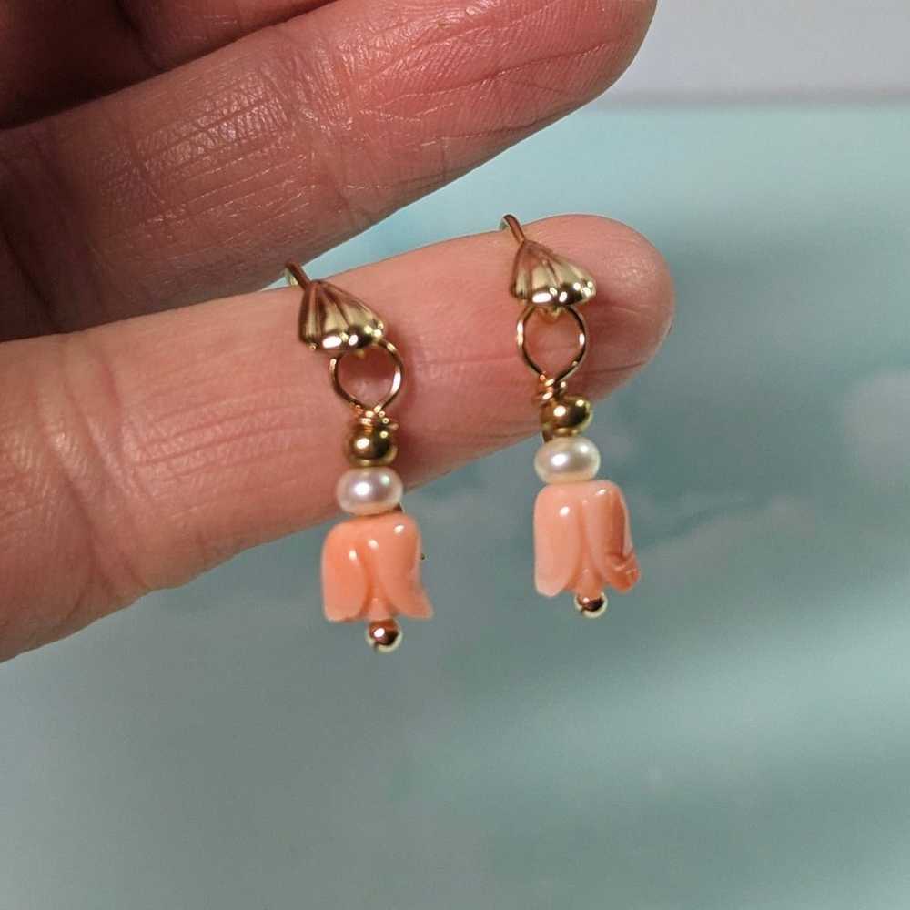 Angel Skin carved Coral earrings - image 1