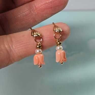 Angel Skin carved Coral earrings - image 1