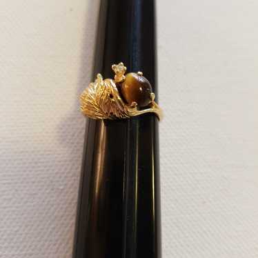 18K HGE Gold & Tigers Eye Ring Size 9 - image 1