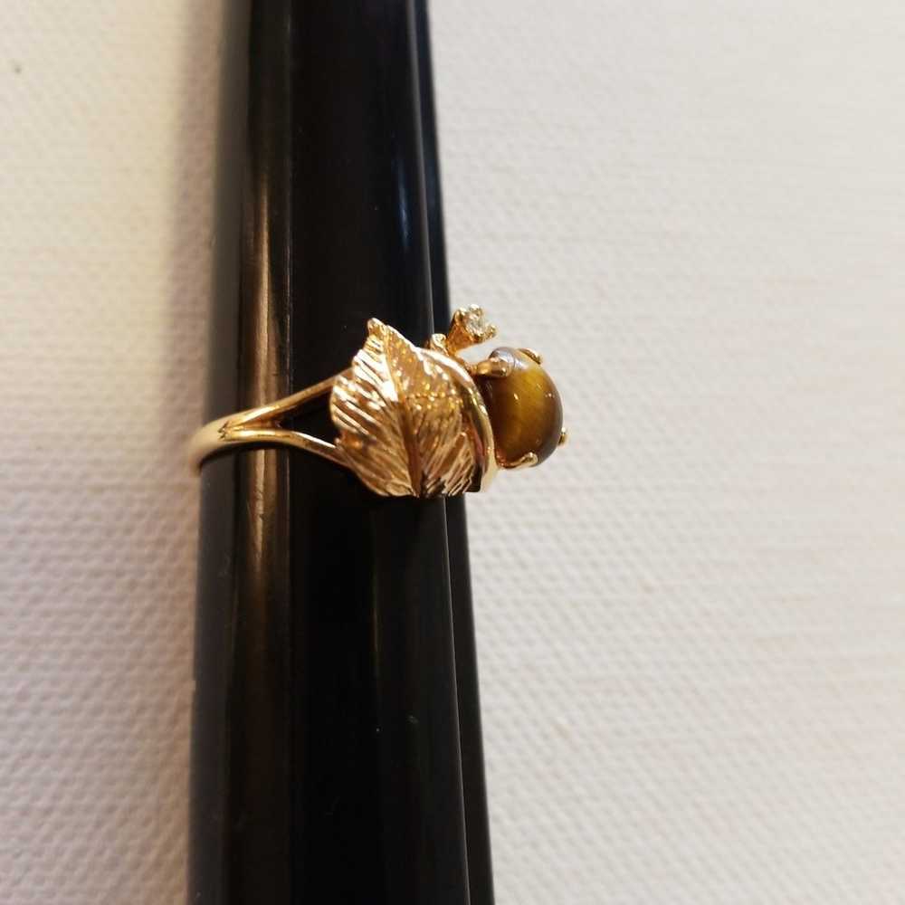 18K HGE Gold & Tigers Eye Ring Size 9 - image 2