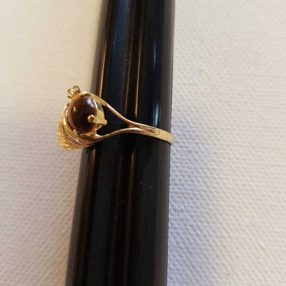 18K HGE Gold & Tigers Eye Ring Size 9 - image 3