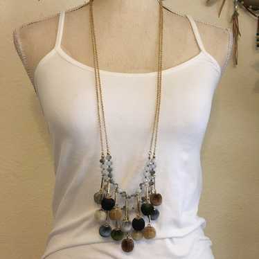 Vintage Vida layered Pom Pom crystal long necklace - image 1