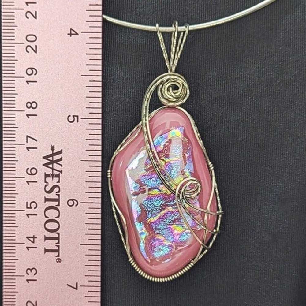 Superb Signed Pink Rainbow DICHROIC Sterling Silv… - image 1