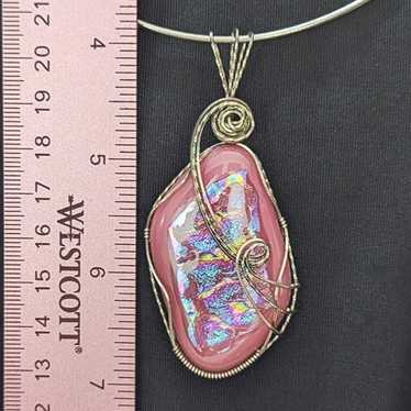 Superb Signed Pink Rainbow DICHROIC Sterling Silv… - image 1