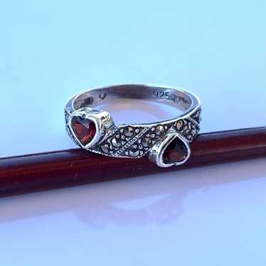 Garnet, Marcasite and Silver Ring ~ Size 6 - image 1