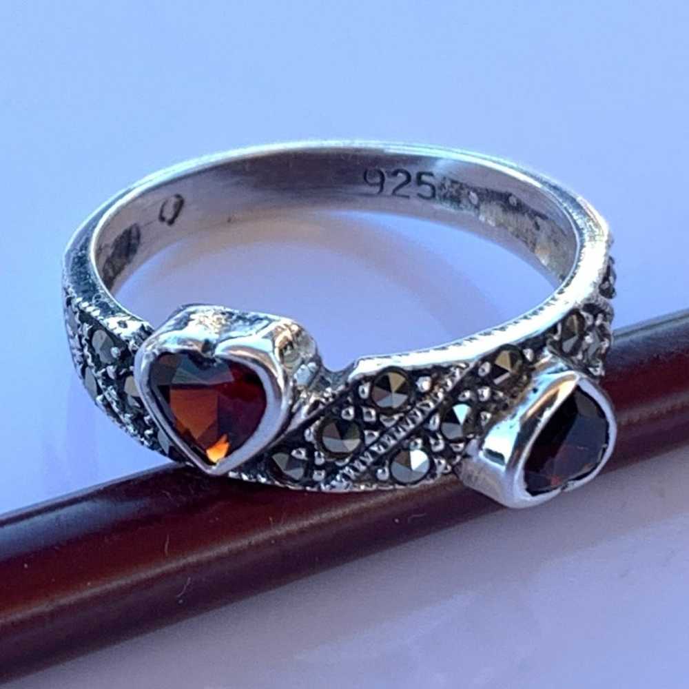 Garnet, Marcasite and Silver Ring ~ Size 6 - image 3