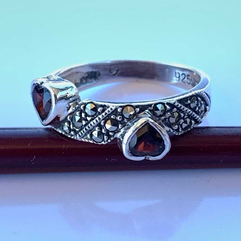 Garnet, Marcasite and Silver Ring ~ Size 6 - image 4