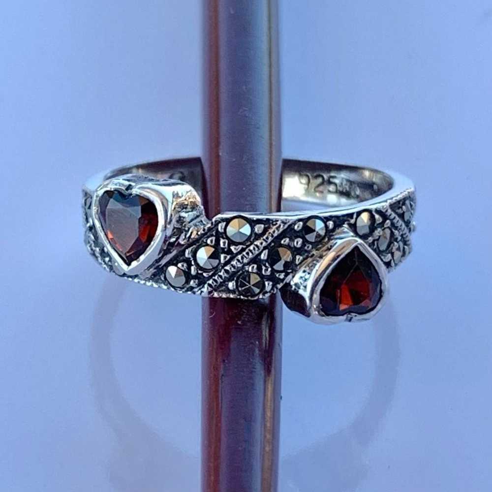 Garnet, Marcasite and Silver Ring ~ Size 6 - image 5