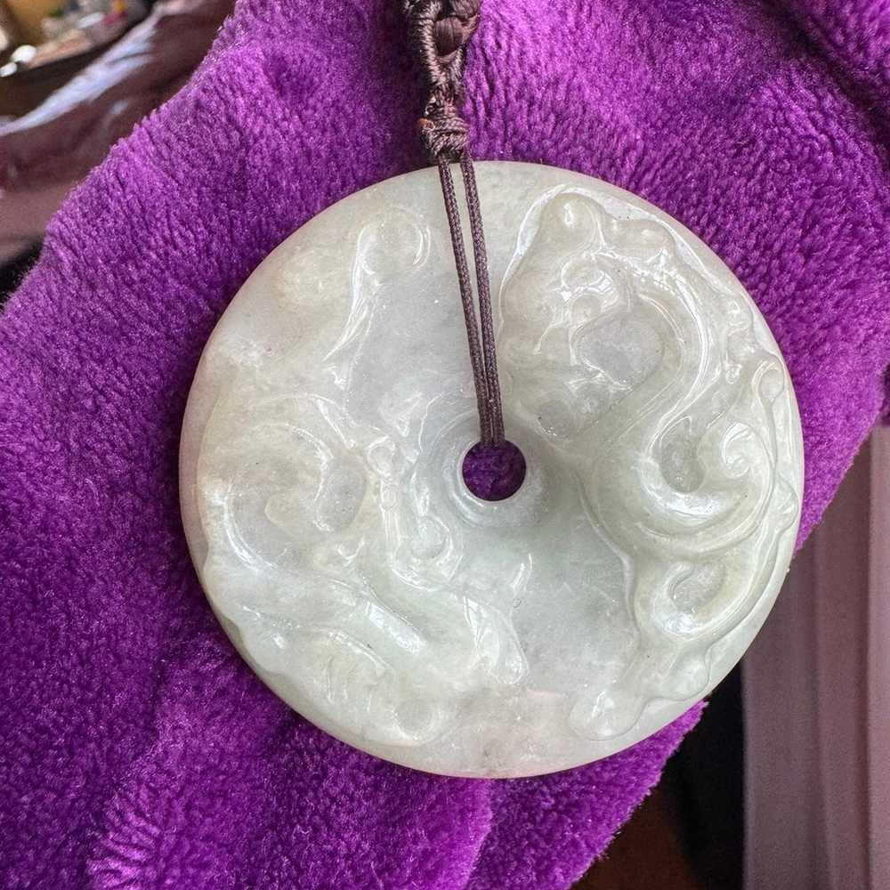 Natural Jade Hand Craving Dragon Necklace Pendent… - image 1