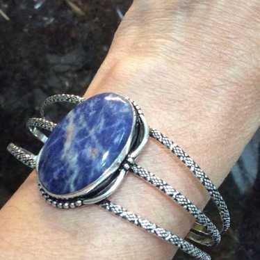 Genuine Large Oval sodalite Gemstone Sterling sil… - image 1