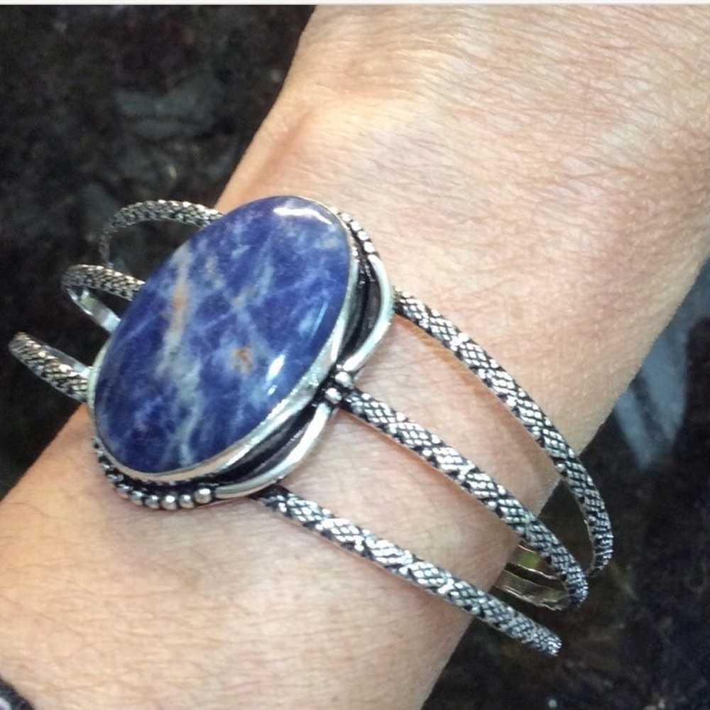 Genuine Large Oval sodalite Gemstone Sterling sil… - image 2