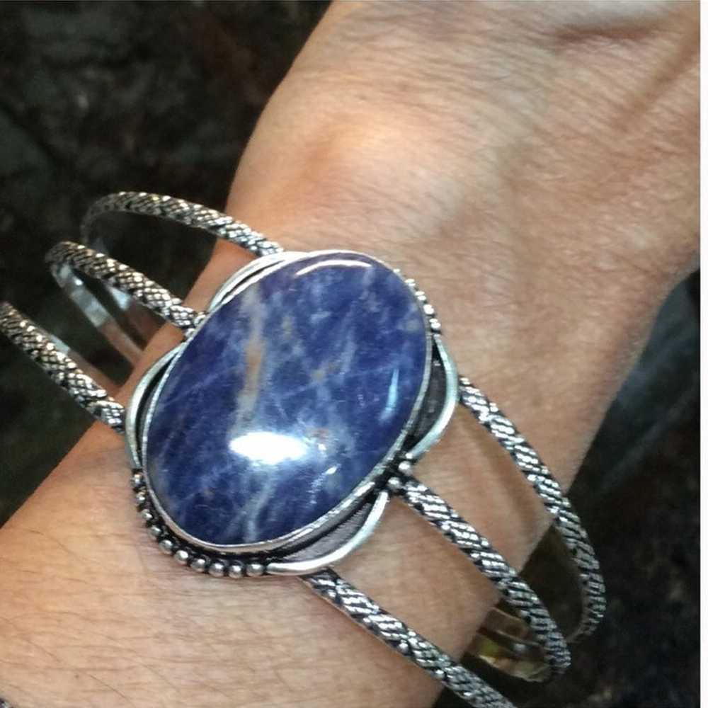 Genuine Large Oval sodalite Gemstone Sterling sil… - image 3