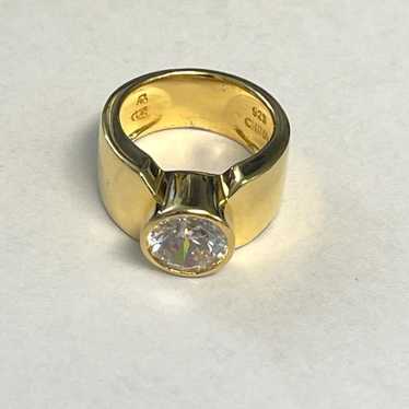 Sterling Silver Gold Clad CZ Wide Band Ring 5 - image 1