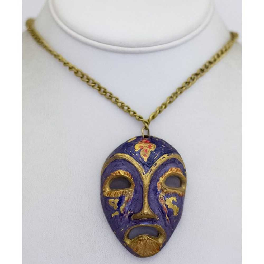 28 inch, Vintage Festive Mask Pendant Gold Tone N… - image 2