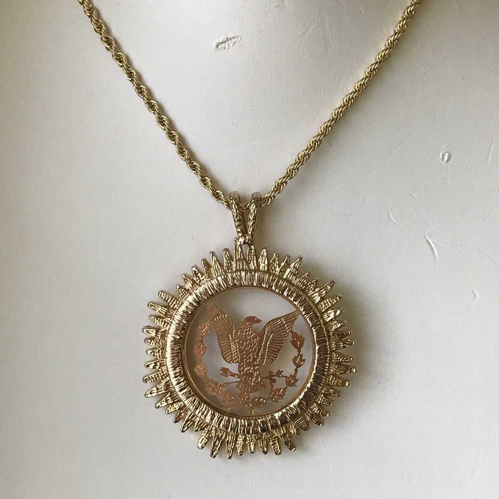 Vintage Sun Eagle Masonic Pendant Amulet Gold Ton… - image 1